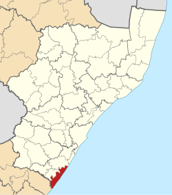 Map of KwaZulu-Natal with Hibiscus Coast highlighted (2011)